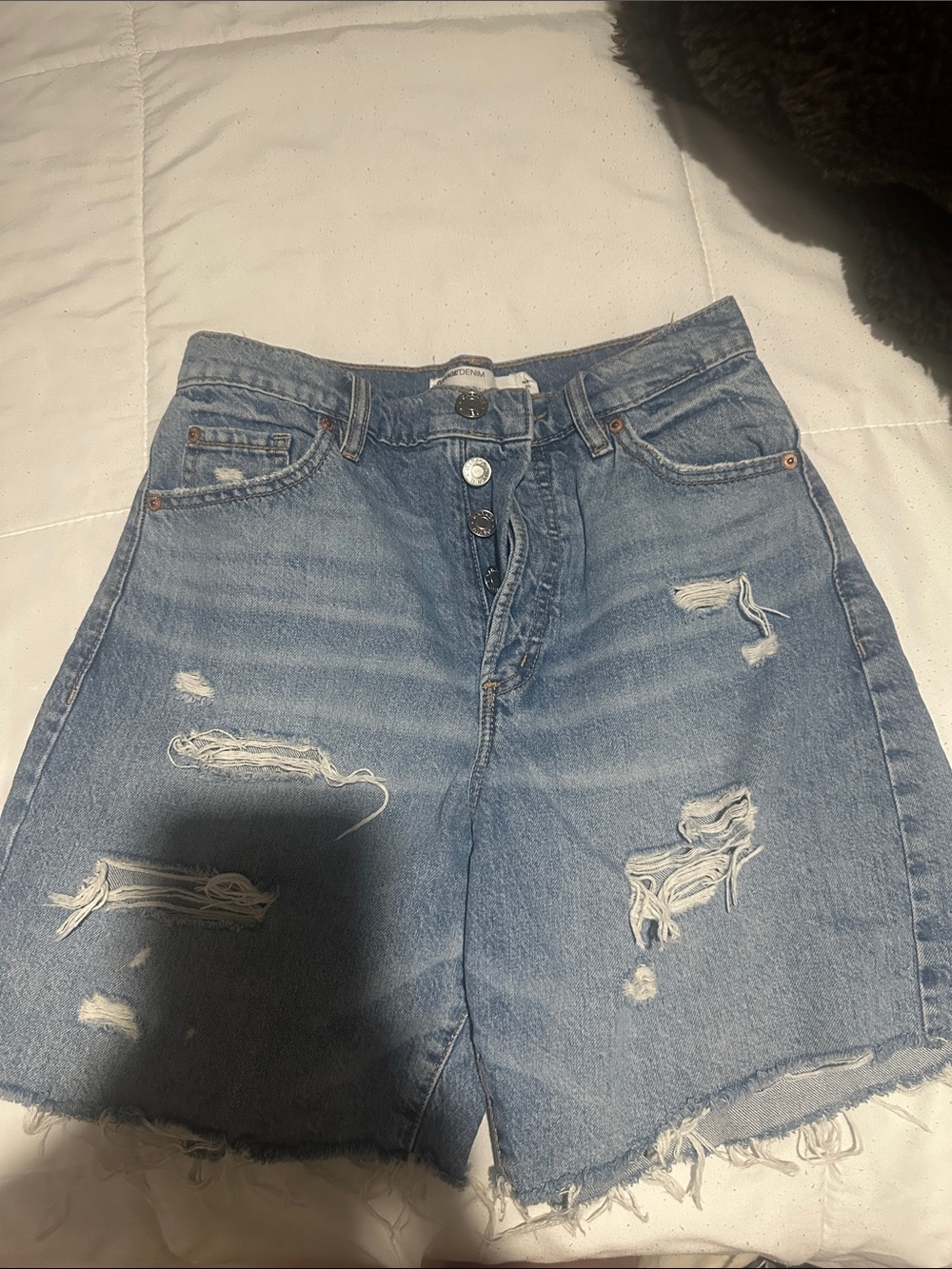 Garage High-Rise Denim Shorts - Light Blue